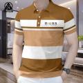 【Oufisun】Striped Polo Shirts For Mens Business Polo Shirt Slim Short-Sleeved Polo Men's Top Breathable Men's Shirt. 