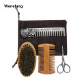 Wenefang Beard Brush Set Double-sided Styling Comb Scissor Repair Modeling Profesional Cleaning Care Kit for Men Wood Beard Kit with Bag. 