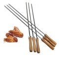CGearuppt Kebab BBQ Stainless Steel Skewers with Wooden Handles Flat Reusable Metal Skewer Sticks with Storage Pouch 6Pcs. 