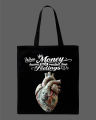 "When Money Becomes More Important Than Feelings"  Printed Tote Bag | Black, White. 