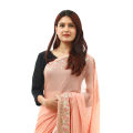 Peach Chiffon Floral Embroidered Saree For Women. 