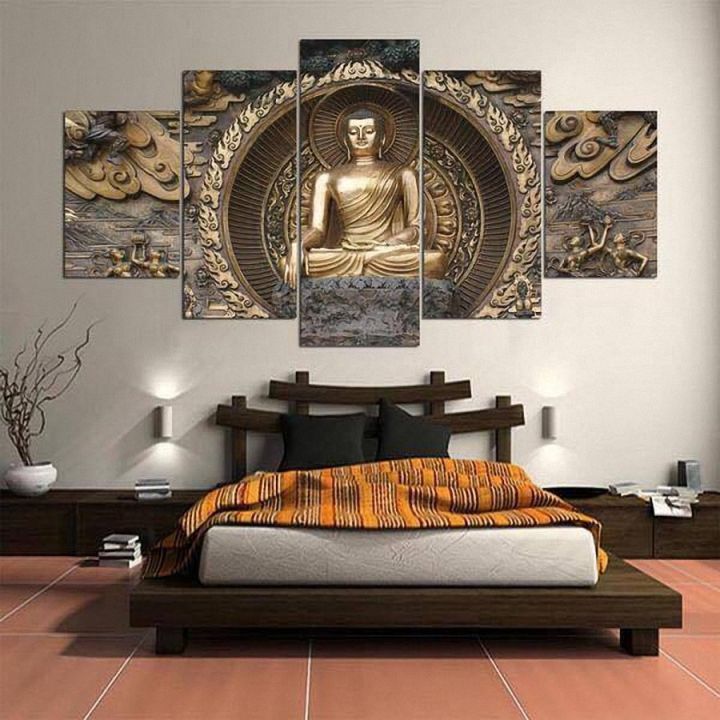Premium Quality 5 Piece Wall Art Picture Lord Buddha on Canvas for ...