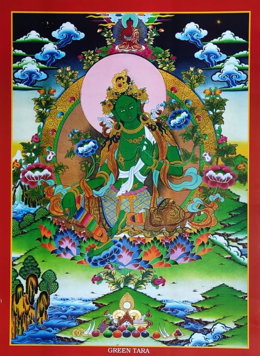 Green Tara Buddhist Poster: Multicolour Wall Decor - 14x19 Inches - 130-200 GSM Paper - Perfect For Office, Home, Or Student Room