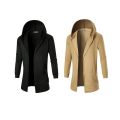 Solid Color Men Outerwear Comfortable Long Sleeve Coat Boy Hooded Jacket. 