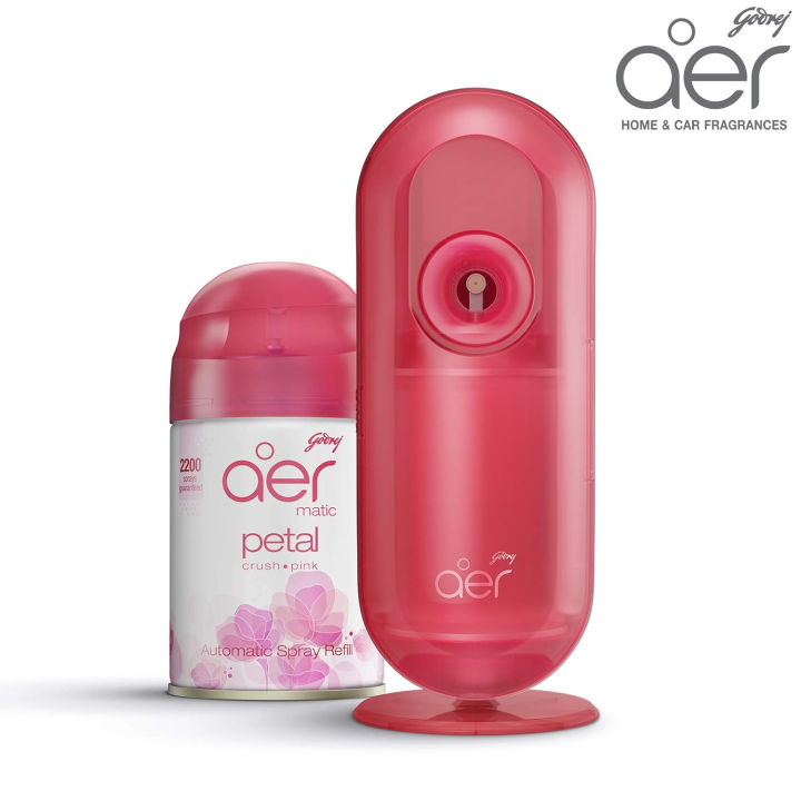 Automatic Room Spray Freshner Machine (Including 225mL Amazing Fragrance Refill, 60-Day pack) | Godrej Aer Matic Petal Crush Pink