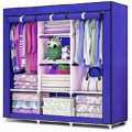 3-Door Foldable Plastic Wardrobe | DIY Non-Woven Portable Storage Cabinet for Bedroom | Easy Open Door Design, No Zipper Fabric Organizer | Cloth Daraz. 