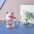 Baby Water Bottle 300ml Children Kids Cute Pig Drinking Straw Bottle Baby Products with Handle Leakproof Drinking Cup at School. 