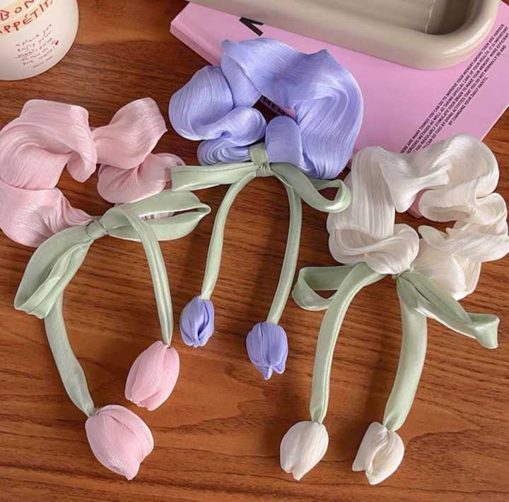 BLUE%20BELL=Tulip%20Flower%20Fringe%20Hair%20Ties%20Ribbons%20Scrunchie%20Hair%20Tie%20%20Hair%20Band%20Accessories%20-%20Image%203