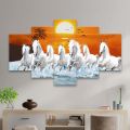 5 Panel Custom Manipulated seven white horse Significant on Vastu Matte Canvas Cotton Print Large Size. 