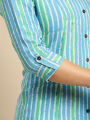 Kiva Rayon Tonal Striped Calf Length Kurtha for Women With Front Button Placket. 