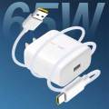 OPPO  Super VOOC Dart 65W Fast Charger With USB Type-C Fast Charging Data Cable OPPO Find X2 Pro Reno  X50 Pro RX17 Pro and all Type-C smartphones. 