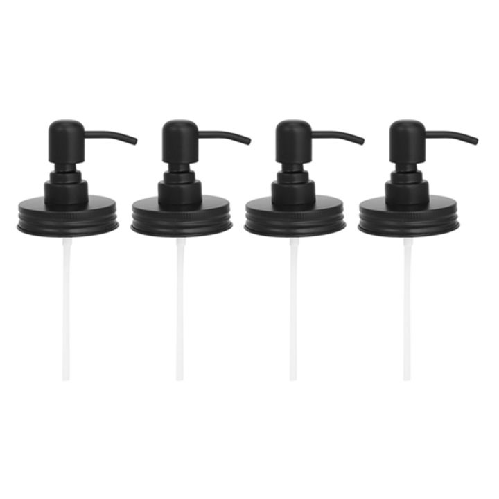 NAMUNY 4 Pack Jar Soap Dispenser Lids with Pumps,Lotion Soap Dispenser Lids for 16Oz Regular Mouth Jar Decor,Black