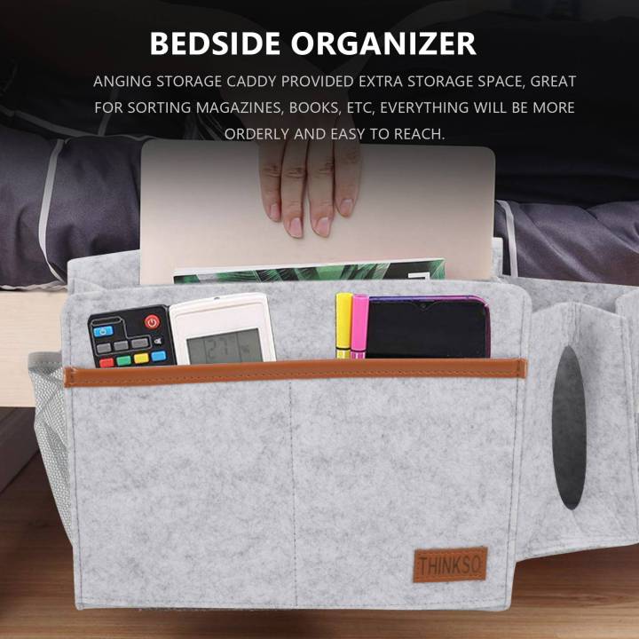 OUMERY%20Bedside%20Organizer,%20Felt%20Bed%20Storage%20with%20Tissue%20Box%20and%20Water%20Bottle%20Holder,%20Magazine%20Phone%20Tablet%20-%20Light%20Gray%20-%20Image%202