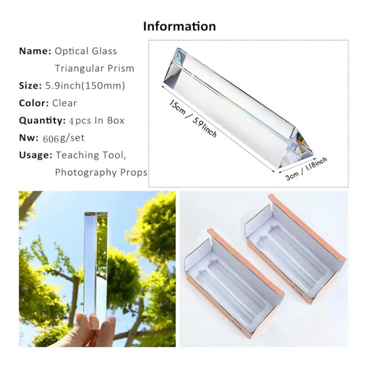 JAERBEE%204pcs%206%20Inch%20Clear%20Optical%20Lens%20Glass%20Triangular%20Prism%20for%20Photography%20Science%20Classroom%20Rainbow%20Maker%20Art%20Decor%20-%20Image%205