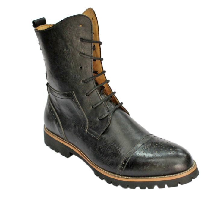 Black Long Leather Boots For Men