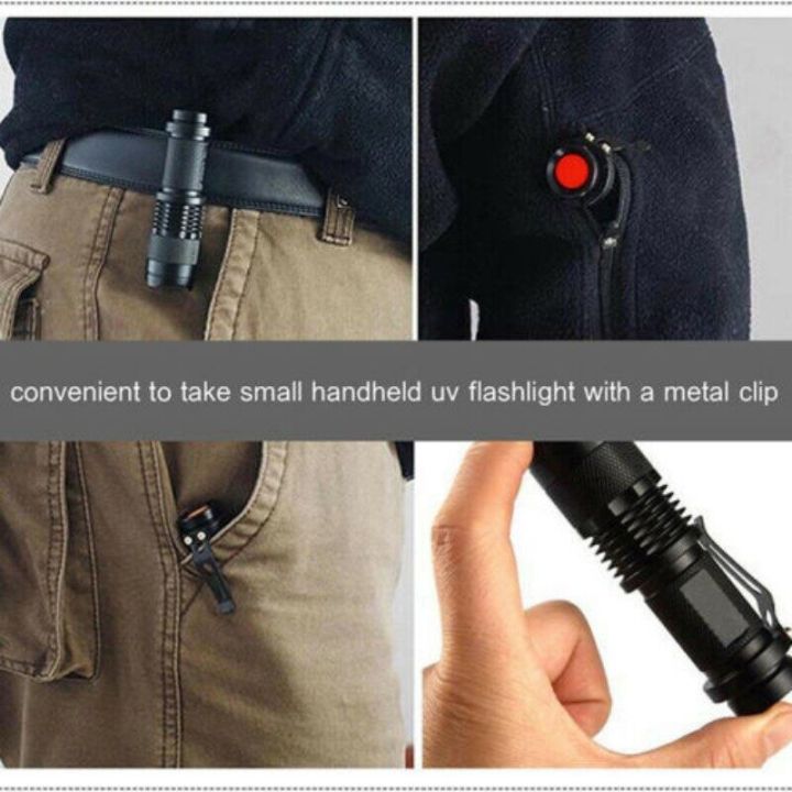 365/395nm%20LED%20UV%20Flashlight%20Zoomable%20Mini%20Ultraviolet%20Lamp%20Portable%20Waterproof%20Violet%20Light%20Pet%20Urine%20Stain%20Detection%20Lamp%20-%20Image%204
