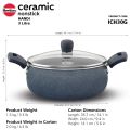 Hawkins Ceramic Nonstick Handi with Glass Lid, 3 Litre, Induction Biryani Pot, Granite Casserole (ICH30G). 