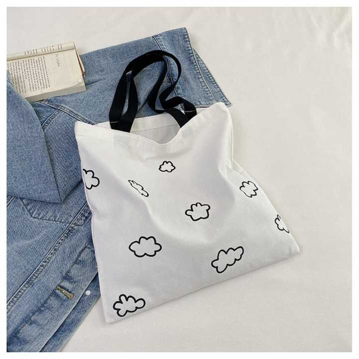 Pebbles Nepal Korean Simple Canvas Tote Bag Cloud Printed Shoulder Bags for Women