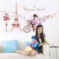 Artsy Home Fairy Flower Girl Romantic Paris Eiffel Tower Wall Stickers 145cm(W) x 90cm(H). 