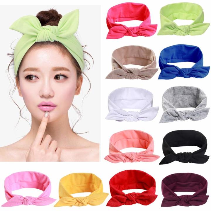 Solid Color Headbands for Women Headwraps Hair Bands with Bows Cotton