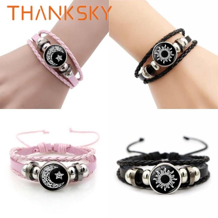 Unique Three-layer Couple Bracelet Sun Moon Luminous Bead Woven Bracelet Wrist Rope Adjustable Knitted Hand Chain Daily