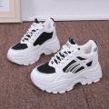 Korean Style Ladies Heel Sneakers Shoes Synthetic Leather Breathable Mesh Lining Rubber Sole Comfortable Ladies Footwear. 