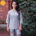 Creative Touch Grey Front Buttoned Premium Quality Cotton Kurta Shirt For Women WTP4796. 
