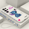 Stitch Angel Cartoon Disney Liquid Left Rope For Samsung Galaxy S24 S23 S22 S21 S20 FE S10 Ultra Plus Lite 5G Cover Back. 