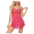 Fancyra Women Spandex Lace Floral Above Knee Nightwear Baby Doll With G String Panty Free Size. 