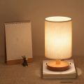 ZOROOM 2X DC5V Round Bedside Table Lamp Nightstand Lamp with Fabric Shade and Solid Wood for Bedroom, Living Room Modern Office. 