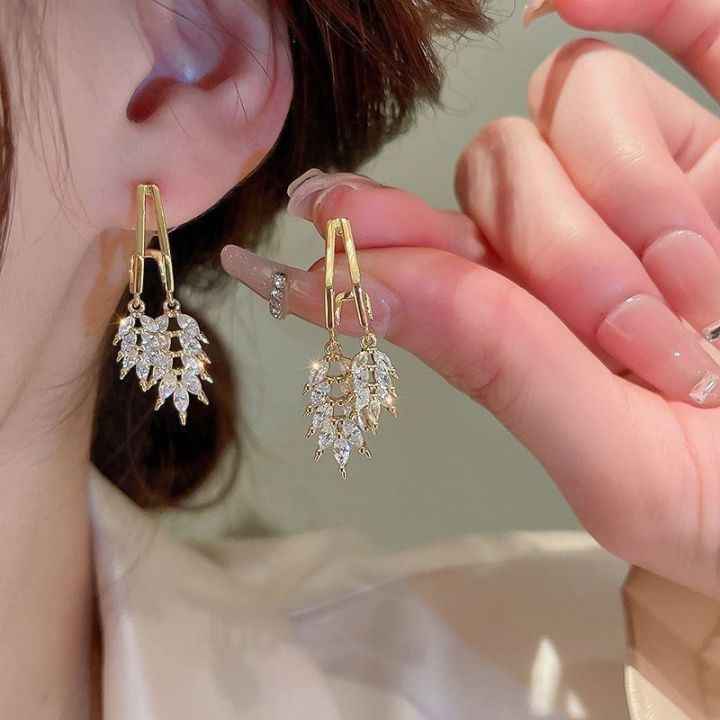 Enacolor Elegant Metal Full Crystal Earings Ear of Wheat Earing for Women Accessories
