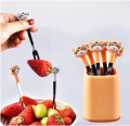Cartoon Fruit Fork Set, Stainless Steel, Mini Cute Fork, Tiger Shaped Fruit Fork, Can Be Used for Fruits, Cakes, Pastries, Pack of 6 with Base Yellow. 