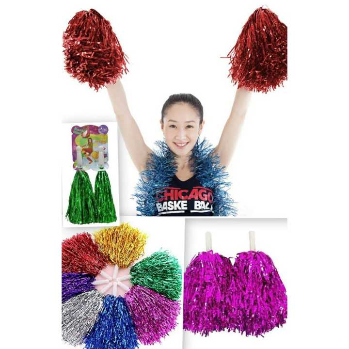 Metallic Foil Cheerleader Pom Poms For Children, For Party, Dance Sports Team Spirit Cheering ( Color May Vary )
