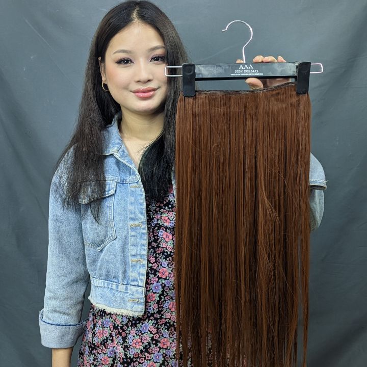 Caramel Brown Synthetic Long Straight Hairstyles Synthetic 5 Clip In Hair Extension Heat Resistant Hairpieces Colour Piece For Women