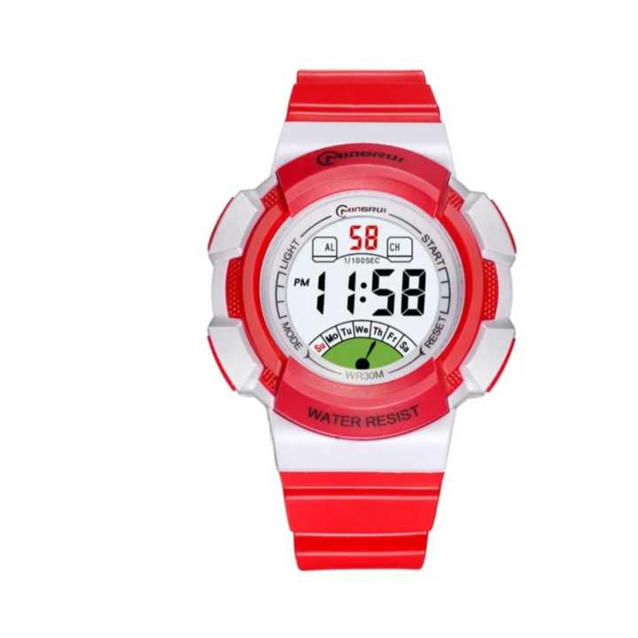 Mingrui Red/White Color Rubber Strap  Digital Watch For Kids