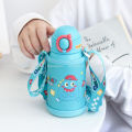 500ml Premium Kids Vacuum Flask with Straw & Shoulder Strap - SUS 316 Stainless Steel Insulated Water Bottle - DIY 3D Cute Stickers & Soft Silicone Sleeve - Keeps Hot/Cold for School & Travel. 