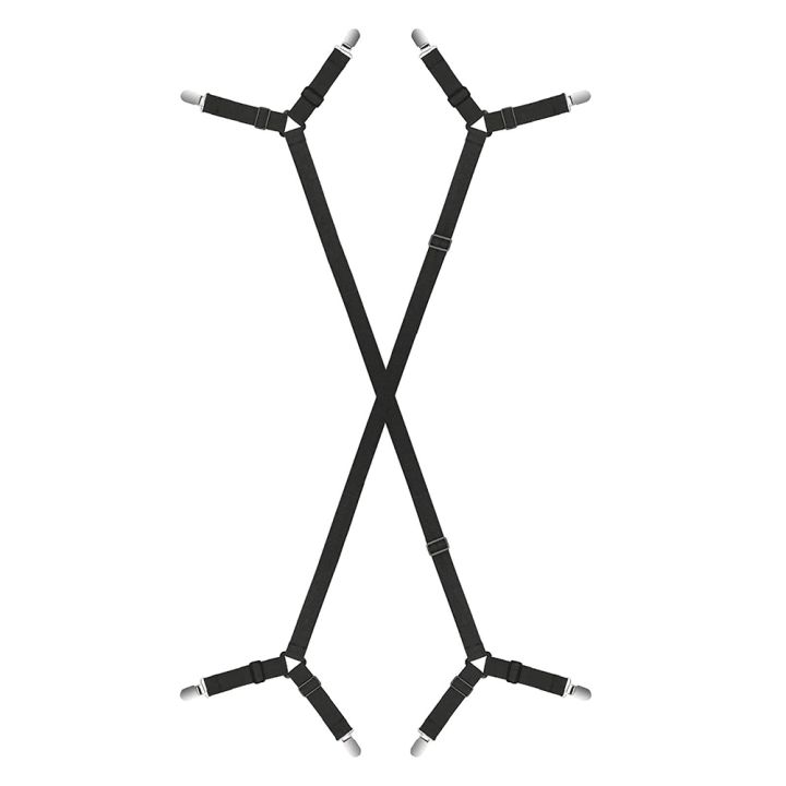 2Pcs Adjustable Elastic Suspenders Gripper Straps Clip for Bed Sheets Mattress Covers Sofa Cushion (Black)