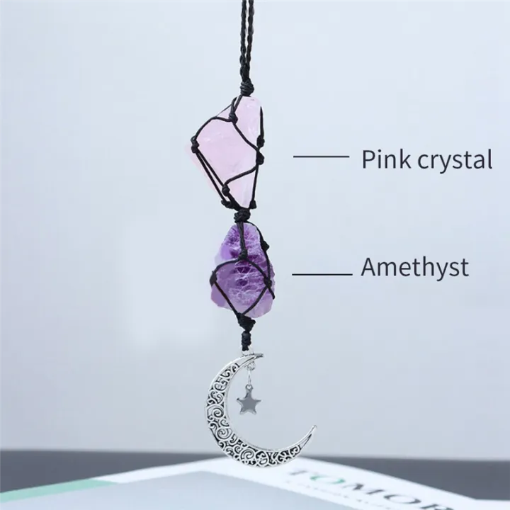 2Piece%20Hanging%20Accessories%20Rose%20Quartz%20and%20Rearview%20Mirror%20Decorations%20Dangling%20Moon%20Star%20Handmade%20Hanging%20Ornaments%20Perfect%20Gift%20-%20Image%205