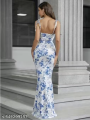 Claire Women’s Blue Floral Bodycon Maxi Dress | Sleeveless Slim Fit Summer Party Dress | Elegant Square Neck Evening & Wedding Wear. 