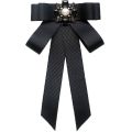 Fashion Polyester Ribbon Bowknot Brooch Pin Black Vintage Collar Pretied Necktie Clip Crystal Rhinestones Jewelry Bowtie Women. 