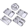 Rectangular Divided Stainless Steel Dinner Plate Thickened Deepened Fast Food Plate Stackable Lunch Container Tray Canteen. 