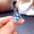 【Innovative Simple Elegant Oval Blue Simulation Aquamarine Topaz Ring Women's Finger Ring Copper. 