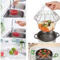 Multi-Function Stainless Steel Foldable Fry Basket  Chef Basket Poaching Boiling Deep Frying Basket Fruit Vegetable Rinsing Washing Cook Tool. 