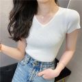 V-Neck Half Sleeve Rib T-Shirt For Women. 