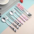 Tableware Ceramic Cute Set Stainless Steel Cutlery Portable Tableware Cartoon Chopsticks Spoon Fork Handle Students. 