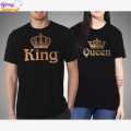 Binay Embroidery Black King & Queen Printed Couple T-Shirt For Men & Women - Fashion | T-Shirts | Unisex | Upper Wear |. 