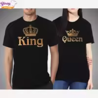 Binay Embroidery Black King & Queen Printed Couple T-Shirt For Men & Women - Fashion | T-Shirts | Unisex | Upper Wear |