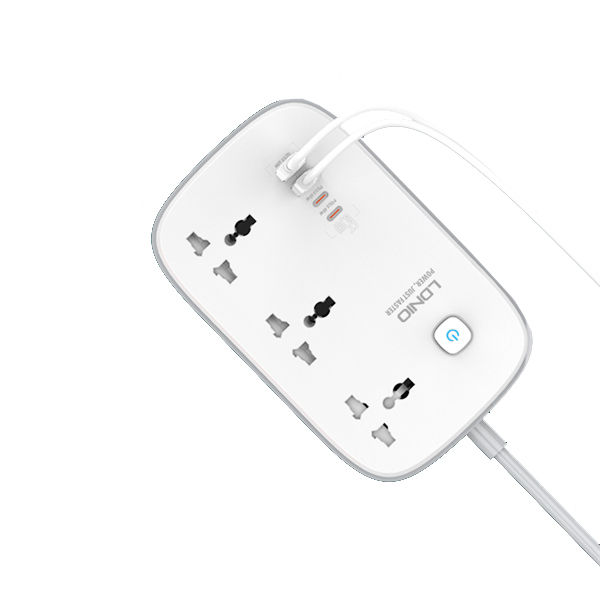 LDNIO SC3416 3250W Power Strip Multiplug with 65W PD Fast Charging | 3 Universal AC Sockets, 2 USB-C & 2 USB-A Ports | 2 Meter Cord for Laptops, Phones, Home & Office