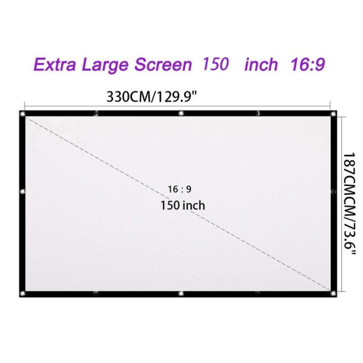 150 Inch Projector Screens 16:9 Canvas Fabric Portable Curtain Foldable Lightweight Ceiling Wall Mounted Home Theater