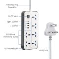 Multi-Functional Power Strip, 2500W with USB Fast Charging & Surge Protection. 